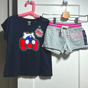 Lot of 2: NWT Uniqlo x Sanrio License Hello Kitty tee, Gap Kids lounge shorts